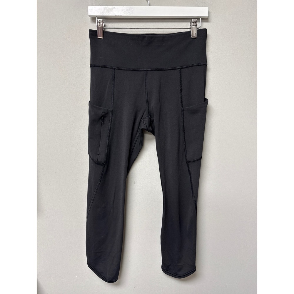 Athleta Leggings Womens S Black High Rise Crop Pockets Athletic Yoga Running Gym